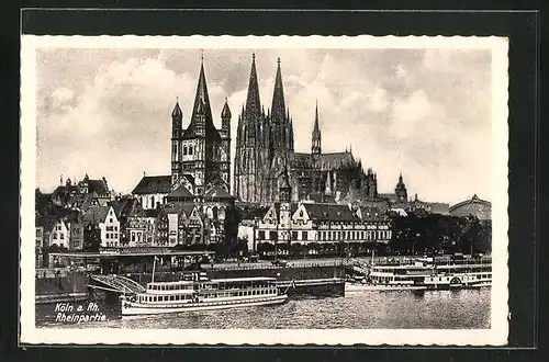 AK Köln, Rheinpartie, Blick zum Dom