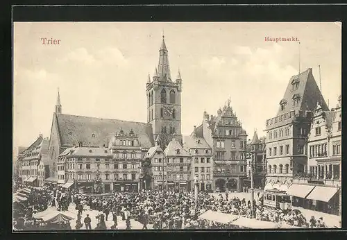AK Trier, Hauptmarkt mit Strassenbahn