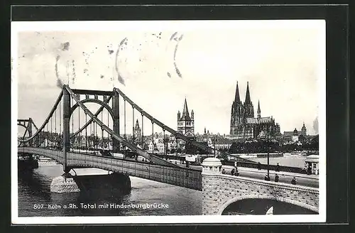 AK Köln, Panorama mit Hindenburgbrücke