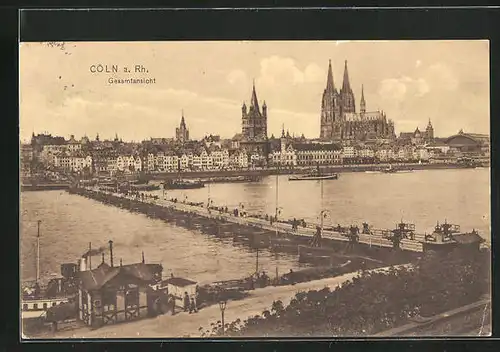 AK Köln, Ortsansicht mit Brücke aus der Vogelschau, Blick zum Dom