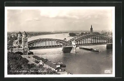 AK Köln, Blick auf Rhein und Hohenzollernbrücke