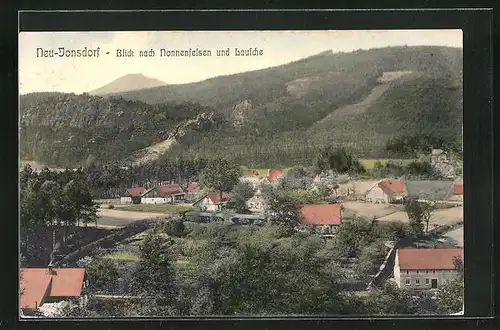 AK Neu-Jonsdorf, Ortsansicht, Blick zum Nonnenfelsen und Lausche