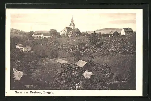 AK Drebach / Erzgeb., Ortsansicht aus der Vogelschau