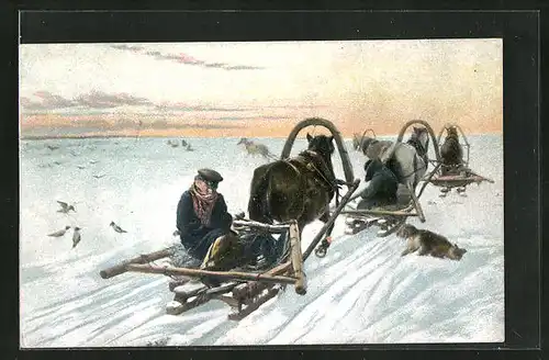 AK Russische Bauern mit ihren Pferdeschlitten