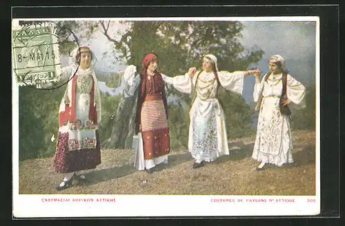 AK Costumes de Paysans d`Attique, griechische Frauen in Tracht beim Tanz