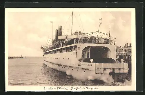 AK Sassnitz / Rügen, Fährschiff Preussen in See gehend
