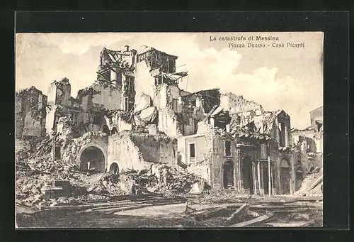 AK Messina, Piazza Duomo, Casa Picardi, La catastrofe di Messina, Erdbeben