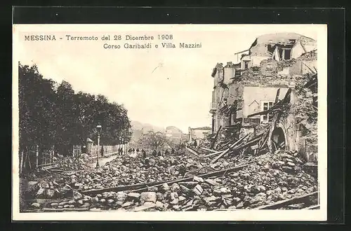 AK Messina, Terremoto del 28 Dicembre 1908, Corso Garibaldi e Villa Mazzini, Erdbeben