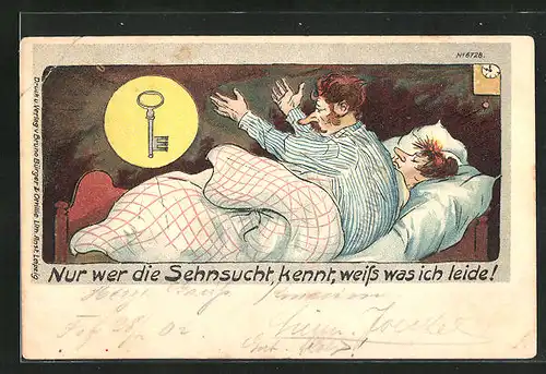 Künstler-AK Bruno Bürger & Ottillie Nr. 6728: Mann sehnt sich nach dem Schlüssel zum Glück