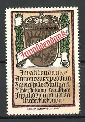 Reklamemarke Invalidendank - Annoncenexpedition Stuttgart, Wappen