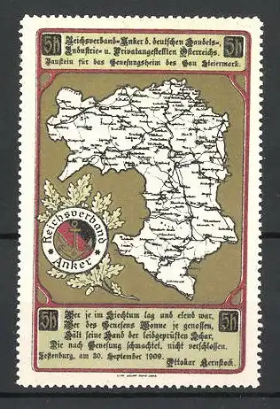 Reklamemarke Reichsverband-Anker d. deutschen Handels- und Industrieangestellten, Landkarte