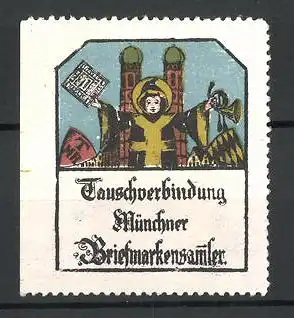 Reklamemarke Tauschverbindung Münchner Briefmarkensammler, Münchner Kind vor der Frauenkirche