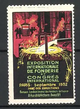Reklamemarke Paris, Exposition Internationale de Fonderie et Congres International 1932, Inneres einer Schmiede