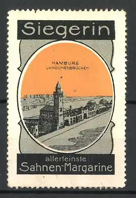 Reklamemarke Hamburg, Blick auf die Landungsbrücken, Siegerin allerfeinste Sahnen-Margarine