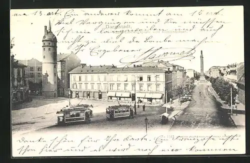 AK Darmstadt, Ernst-Ludwigs-Platz mit Strassenbahnen