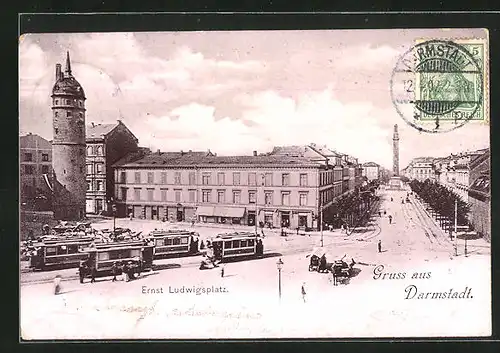 AK Darmstadt, Strassenbahnverkehr auf dem Ernst-Ludwigs-Platz