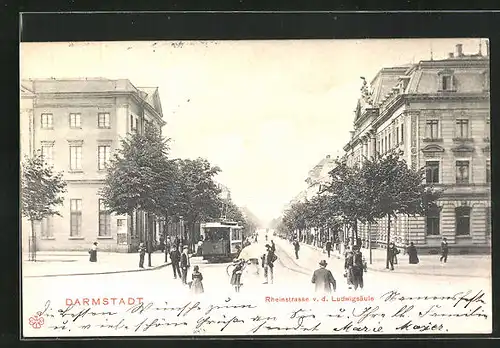 AK Darmstadt, Rheinstrasse mit Strassenbahn