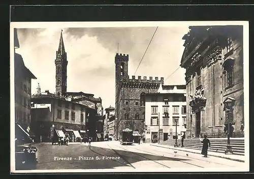 AK Firenze, Piazza S. Firenze et Tramway, Strassenbahn