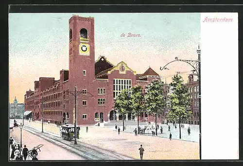 AK Amsterdam, de Beurs, Strassenbahn