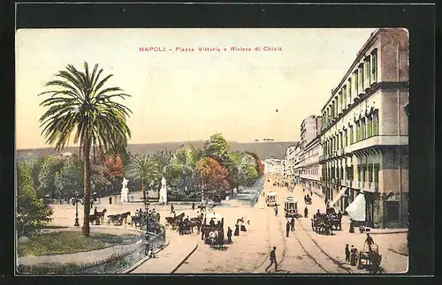 AK Napoli, Piazza Vittoria, Riviera di Chiala et Tramway, Strassenbahnen