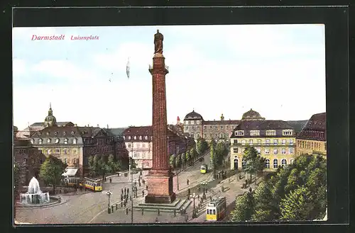 AK Darmstadt, Strassenbahnverkehr auf dem Luisenplatz