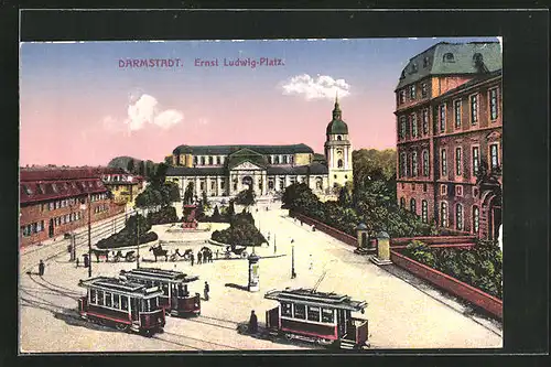 AK Darmstadt, Strassenbahnverkehr auf dem Ernst-Ludwig-Platz