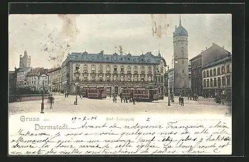 AK Darmstadt, Ernst-Ludwigs-Platz mit Strassenbahnverkehr