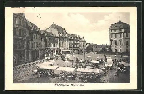 AK Darmstadt, Strassenbahnverkehr auf dem Marktplatz