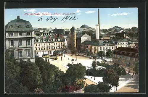 AK Darmstadt, Strassenbahnverkehr auf dem Ernst-Ludwigs-Platz