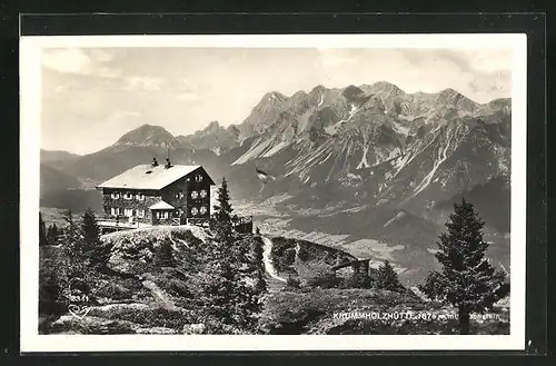 AK Krummholzhütte, Idylle im Gebirge