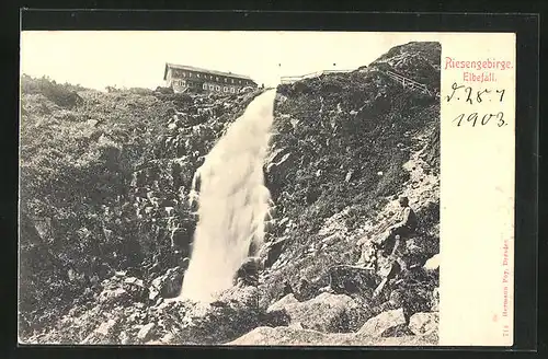 AK Elbfallbaude am Wasserfall im Riesengebirge