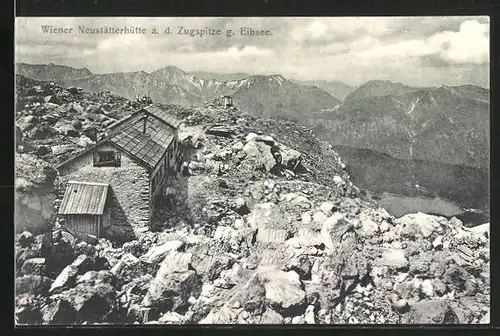 AK Wiener Neustätterhütte, Panorama mit Zugspitze und Eibsee