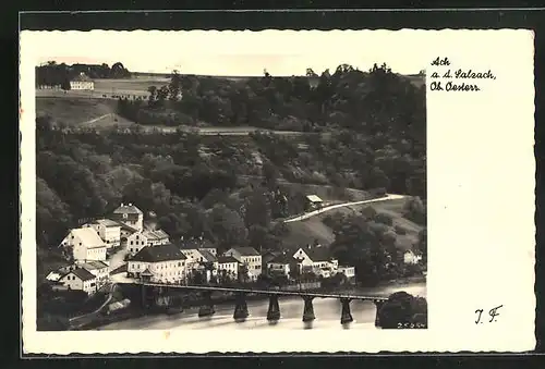 AK Ach a. d. Salzach, Panorama mit Flussbrücke