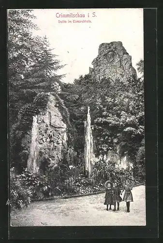AK Crimmitschau i. S., Grotte im Bismarckhain