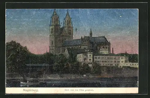 AK Magdeburg, Dom von der Elbe aus gesehen