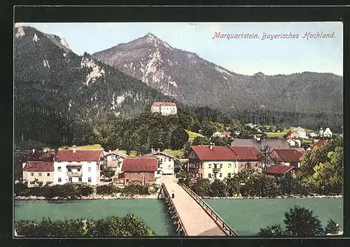 AK Marquartstein, Ortsansicht mit Brücke aus der Vogelschau