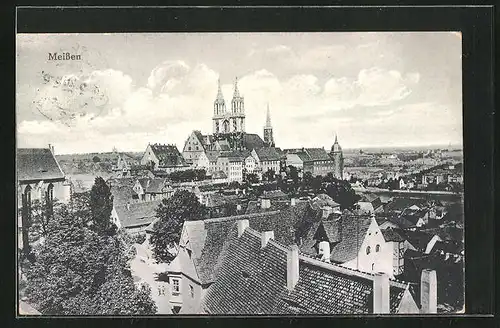 AK Meissen, Ortsansicht aus der Vogelschau