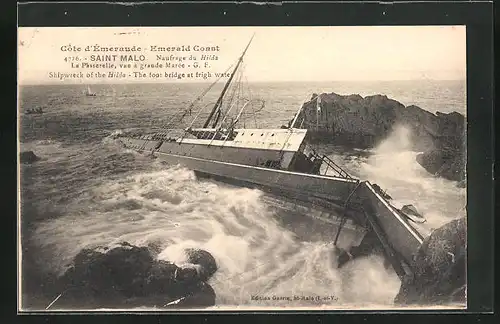 AK Saint-Malo, Naufrage du Hilda, La Passerelle, vue à grande Marée, Seenotrettung