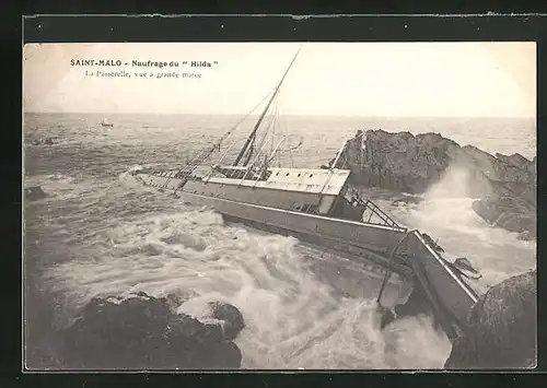 AK Saint-Malo, Naufrage du Hilda, La Passerelle, vue à grande marée, Seenotrettung