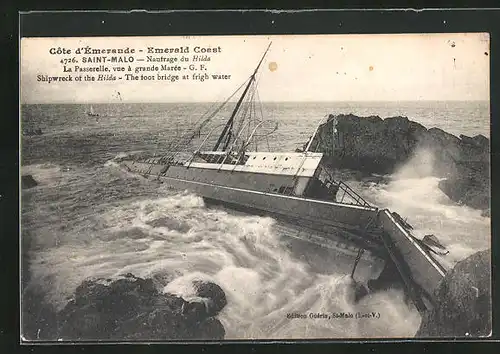 AK Saint-Malo, Naufrage du Hilda, La Passerelle, vue à grande Marée, Seenotrettung