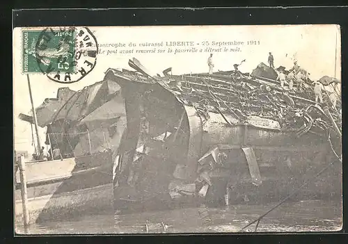 AK Catastrophe du cuirassé Liberté, 1911, Seenotrettung, Kriegsschiff