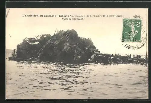 AK Toulon, L`Explosion du Cuirassé Liberté, le 25 Septembre 1911, Seenotrettung, Kriegsschiff