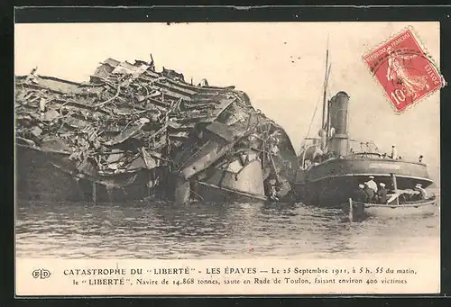 AK Toulon, Catastrophe du Liberté, Les Épaves, Le 25 Septembre 1911, Seenotrettung, Kriegsschiff