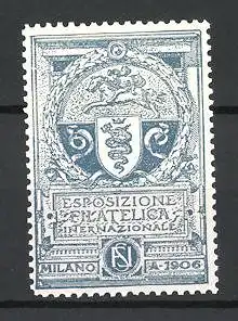 Reklamemarke Milano, Esposizione Filatelica Internazionale 1906, Engel auf Pferd und Wappen