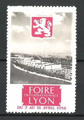 Reklamemarke Lyon, Foire International 1956, Stadtansicht und Stadtwappen