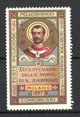 Reklamemarke Milano, XV. Centenario della Morte di S. Ambroggio, Portrait