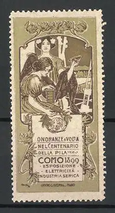 Reklamemarke Como, Esposizione Elettricita Industria Serica 1899, zwei Frauen am Stadtrand