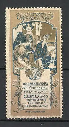 Reklamemarke Como, Esposizione Elettricita Industria Serica 1899, zwei Frauen am Stadtrand