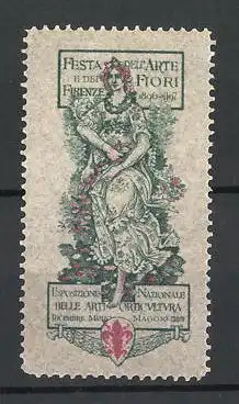 Reklamemarke Firenze, Espsizione Nazionale Belle Arti & Orticultura 1896, Göttin auf Thron sitzend