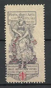 Reklamemarke Firenze, Espsizione Nazionale Belle Arti & Orticultura 1896, Göttin auf Thron sitzend